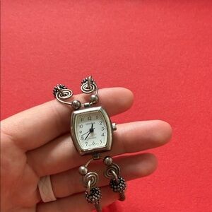 Geneva Silver-Tone Beaded Bracelet Watch with White Dial